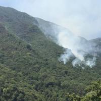 L'incendio che sta bruciando la montagna nei pressi di Campagna