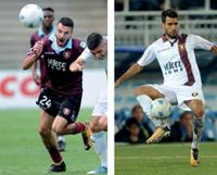 Le maglie indossate dalla Salernitana nell’ultima stagione versione casa (Bocalon) e trasferta (Pucino)