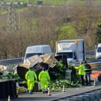 Il camion che si è ribaltato sull'A2 tra Atena Lucana e Polla